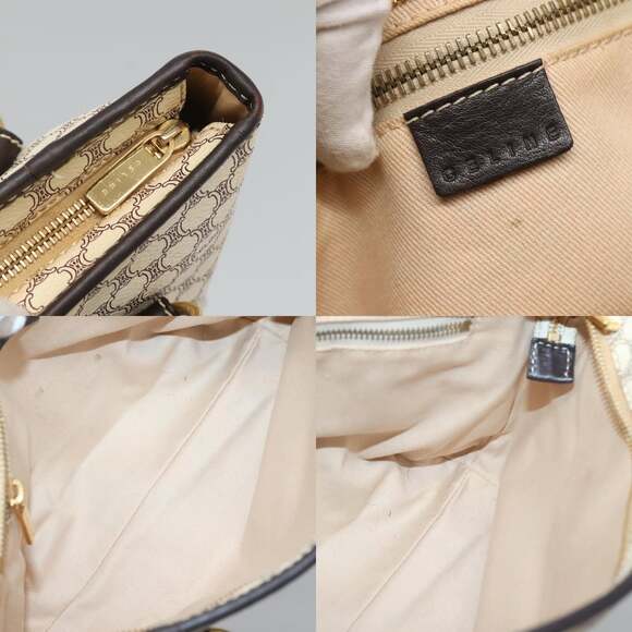 CELINE Macadam Canvas Hand Bag Pvc Leather White Gold - Picture 11 of 12